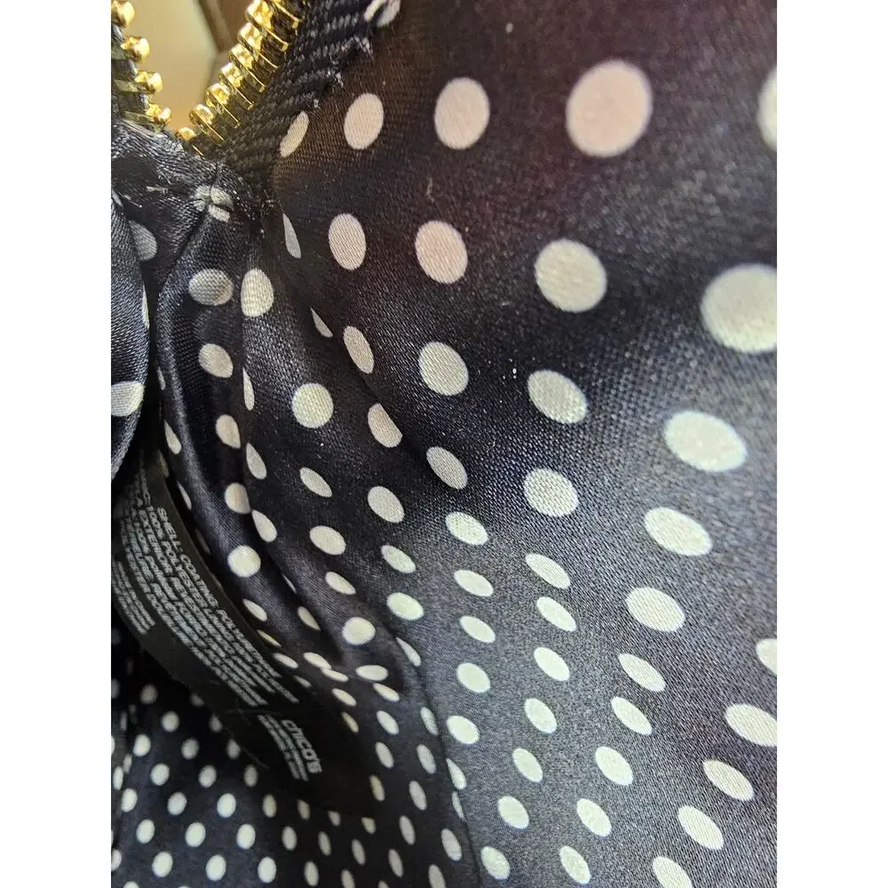 Chicos Navy Blue White Tassel Rope Print Cosmetic Bag Pouch Polka Dot Lining